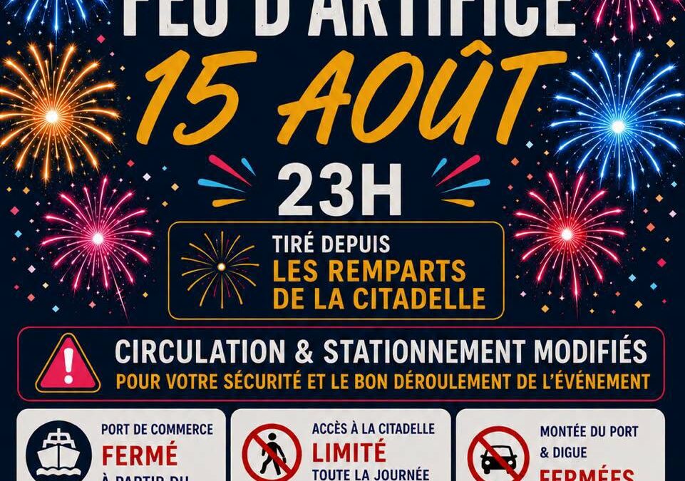 Informations pour le feu d&rsquo;artifice du 15 août 2026